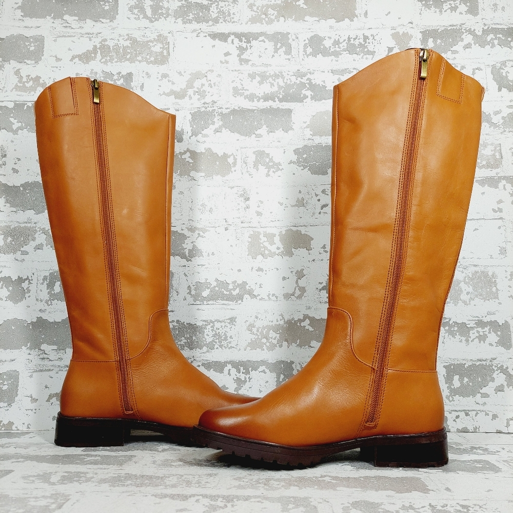 NEW Nordstrom Oliver Brown Leather Slip On Block Heel Riding Boots O606 - Picture 6 of 12